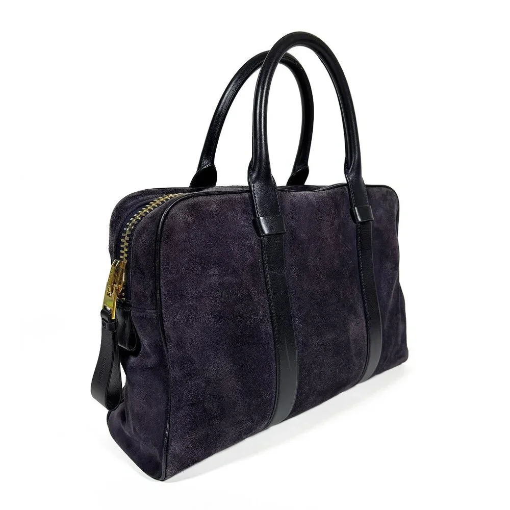 TOM FORD Men's Buckley Briefcase Suede Weekend Bag Plum